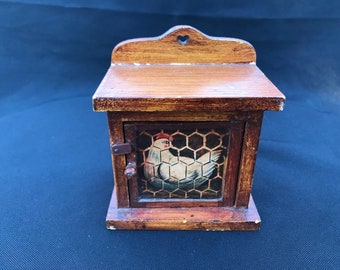 Unique Chicken Gift Primitive Rooster Kitchen Decor Wooden Farm animal Painted Artwork Small Handmade box Chicken toothpick holder box