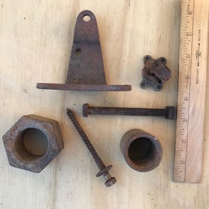Rusted metal pieces rusty tools lot 8 rusted iron pieces rusty decor old rusted metal objects rusty junk rusty screws and nuts