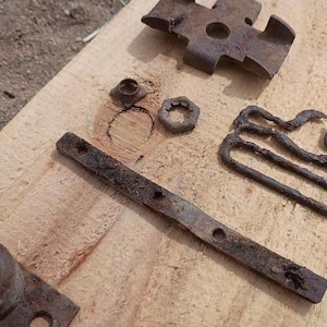 Rusty metal pieces rusted metal with holes vintage metal objects rusty nuts rusty buckles  squares metal assemblage lot rusty objects