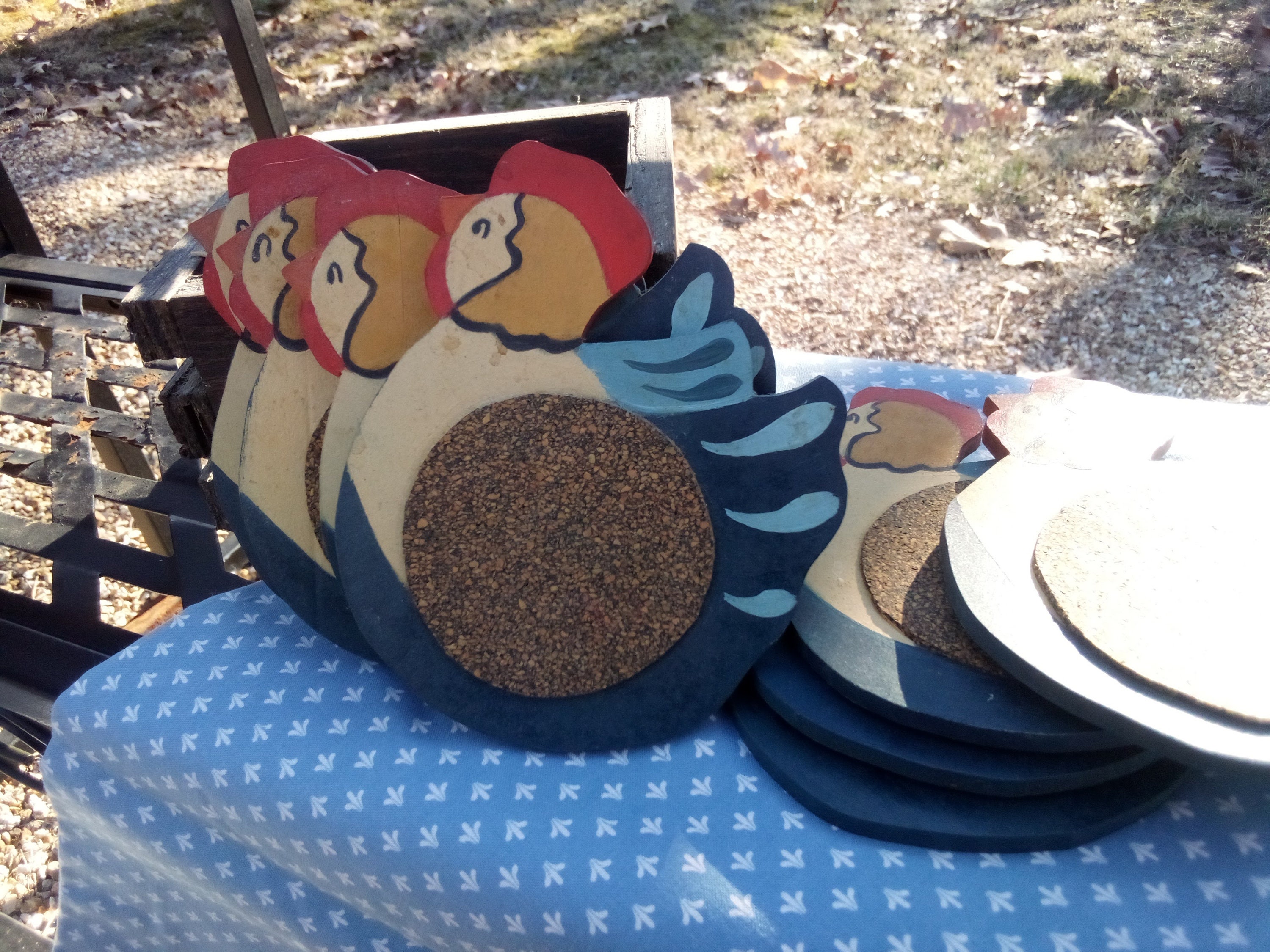 Chicken Coasters 8 Wooden Hand Painted Chicken Shaped Coasters Rooster ...