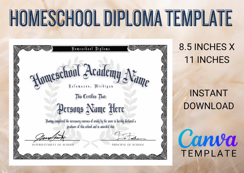 Homeschool Diploma Template Highschool Graduate Diploma Instant ...