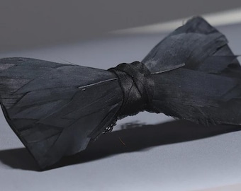 Double Black Feathered Bow Tie
