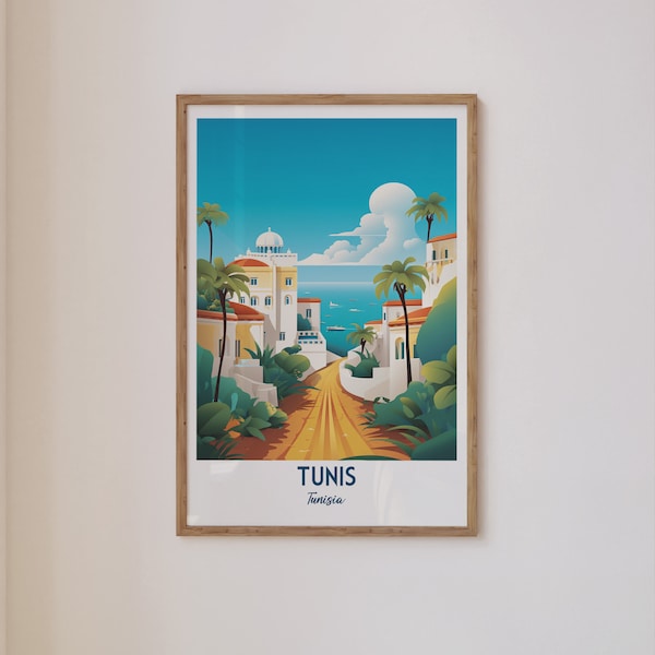 Travel Poster Tunis , Impression de voyage Tunisie, Affiche numérique Téléchargeable, cadeau de voyage, cadeau de mariage, anniversaire