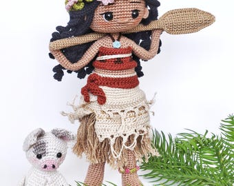 Moana Crochet Doll Amigurumi Plush Toy, Poseable 100% Organic Cotton, Handmade Disney Inspired Gift for Kids  Collectors