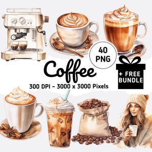 40 PNG Waterverf Coffee Lover Clipart, Directe Download met Transparante Achtergrond, Koffiedranken Clip Art voor Commercieel Gebruik