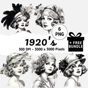 Retro Girl Vintage Clipart, Glamorous Girl Clipart for Scrapbooking and Junk Journal PNG Printables, Vintage Glamour, Black & White Clipart