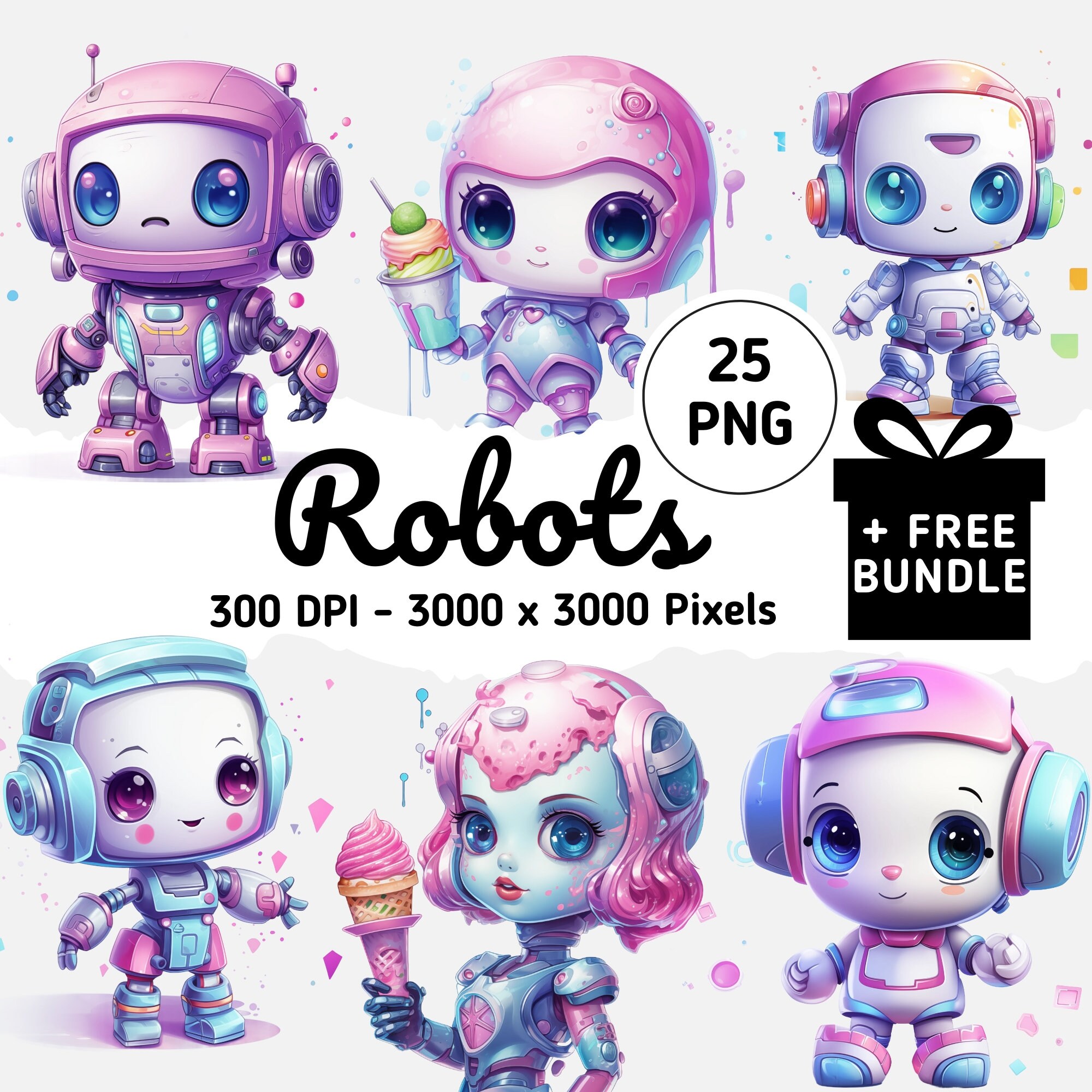 Kawaii Robot Clipart Collection - 25 Cute Clipart Elements With ...