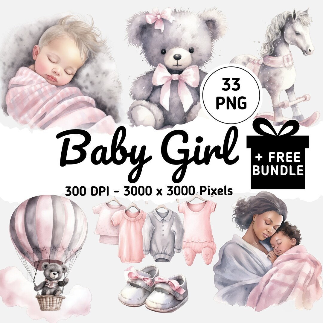 Pink Baby Shower Clipart Bundle: Watercolor Girl Decor (digital ...