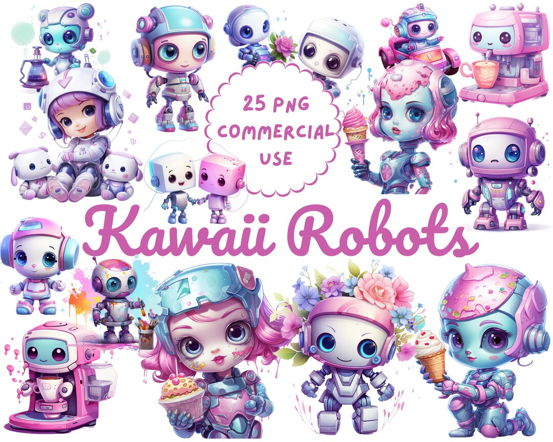 Kawaii Robot Clipart Collection 25 Cute Clipart Elements With ...
