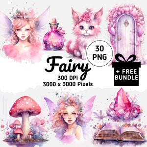 Pink Fairy Clipart - 30 High-Quality PNGs, Digital Download, Fairy Graphics for Scrapbooking, Sublimation fairy designs, Sticker printing