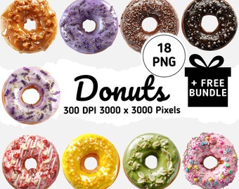 Clipart réaliste de beignet : dessins de boulangerie et d'anniversaire (téléchargement numérique)