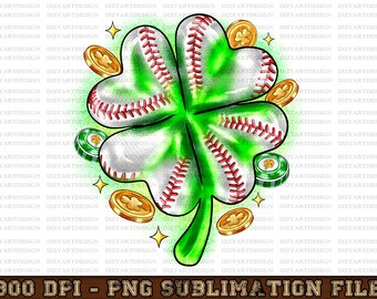St. Patrick's Day clover with baseball png, St. Patrick's Day png, Irish Day png, lucky vibes png, shamrock sublimate designs download