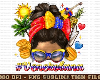 Venezolana Messy Bun Png Sublimation Design Download, Messy Bun Design, Venezuela Png, Western Venezuela Png, Sublimate Designs Download