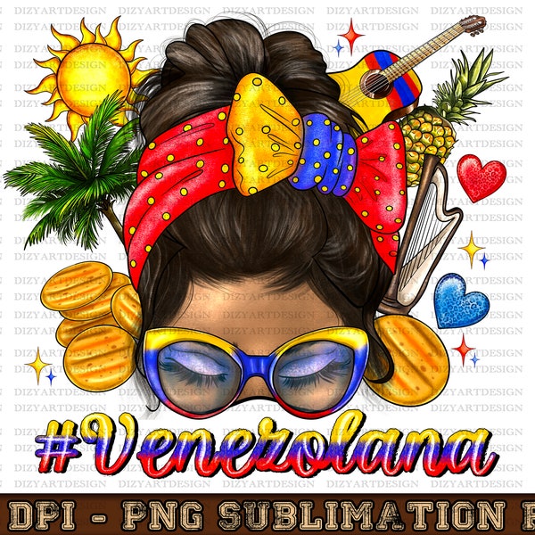 Venezolana Messy Bun Png Sublimation Design Download, Messy Bun Design, Venezuela Png, Western Venezuela Png, Sublimate Designs Download