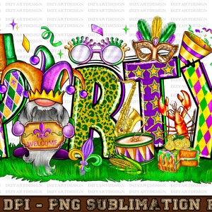 Mardi Gras Party Gnome Png Sublimation Design Download, Mardi Gras Png, Gnome Png, Mardi Gras Party Png, Sublimate Designs Download
