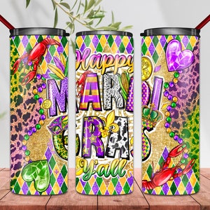 Happy Mardi Gras Y'all Tumbler Wrap, 20oz Skinny Sublimation, Fat Tuesday Digital Download, New Orleans Party, Shrove Tuesday PNG Tumbler