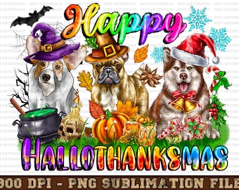 Happy Hallothanksmas Dog PNG, Dog Clipart, Fall PNG, Halloween png, Christmas PNG, Western Png, Instant Download, Sublimation Design