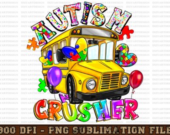 Autism Crusher Png, Autism Monster Truck Png, Monster Truck Png,Autism Awareness,Puzzle Png,Crush Autism,Sublimation Design,Designs Download