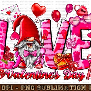 Love Gnome Valentine' s day Png Sublimation Design, Gnomes Sublimation Design, Valentine's Day Gnomes Png, Heart Gnomes, Digital Download