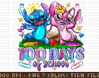 100 days of school png sublimation design download, hand drawn Stitch png, cute Stitch png, back to school png, sublimate designs download