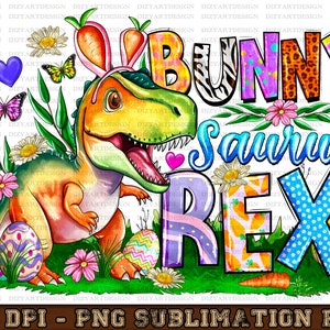 Bunny Saurus Rex png sublimation design download, Happy Easter png, Saurus Rex png, Easter Dinosaur png, sublimate designs download