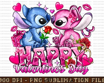 Happy Valentine&#39; s Day Stitch Png, Sublimation Design,I Love You More Png,Valentines Day Png, Stitch png ,Instant Download