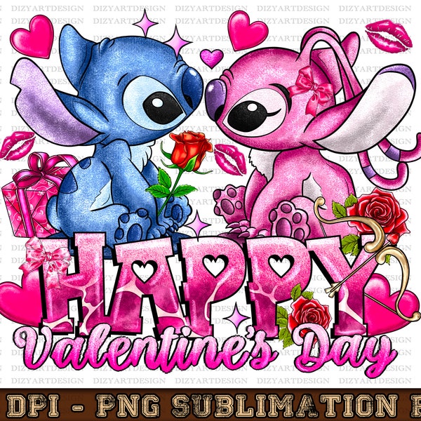 Happy Valentine' s Day Stitch Png, Sublimation Design,I Love You More Png,Valentines Day Png, Stitch png ,Instant Download