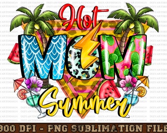 Hot Mom Summer Png, Neon Summer Beach Png, Mom Summer Png, Mother's Day png, Mom Png, Mama png, Digital Download, Sublimation Design