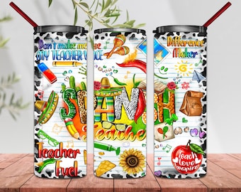 Spanish Teacher Png,  20 oz Skinny Tumbler Sublimation Design Digital Download PNG Instant DIGITAL ONLY, Spanish School Teacher Tumbler