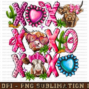 Xoxo Hugs And Kisses Valentine&#39;s Day png sublimation design download, Happy Valentine&#39;s Day png, Xoxo Cow png, sublimate designs download