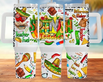 Spanish Teacher Png, 40 oz Skinny Tumbler Sublimation Design Digital Download PNG Instant DIGITAL ONLY, Spanish School Teacher Tumbler