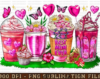 Mother's Day floral coffee cups png sublimation design, coffee cups png design, mom life png, Mother's Day png, sublimate designs download