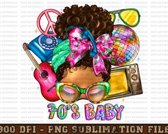 70's Baby Afro Messy BunPng Sublimation Design, 70's Baby Messy Bun Png,Messy Bun Clipart,1970's Png,Vintage Messy Bun Png,Digital Download