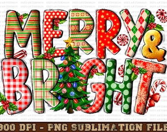 Merry And Bright Christmas Png Sublimation Design Download, Christmas Png, Merry And Bright Png, Western Christmas Png, Sublimate Download