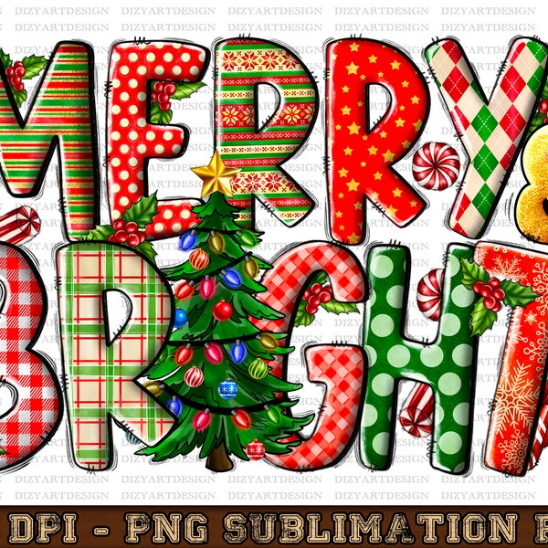 Merry And Bright Christmas Png Sublimation Design Download, Christmas Png, Merry And Bright Png, Western Christmas Png, Sublimate Download