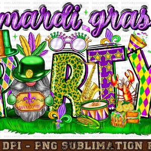 Mardi Gras Party Gnome Png Sublimation Design Download, Mardi Gras Png, Gnome Png, Mardi Gras Party Png, Sublimate Designs Download