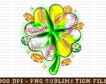 St. Patrick's Day clover with baseball png, St. Patrick's Day png, Irish Day png, lucky vibes png, shamrock sublimate designs download