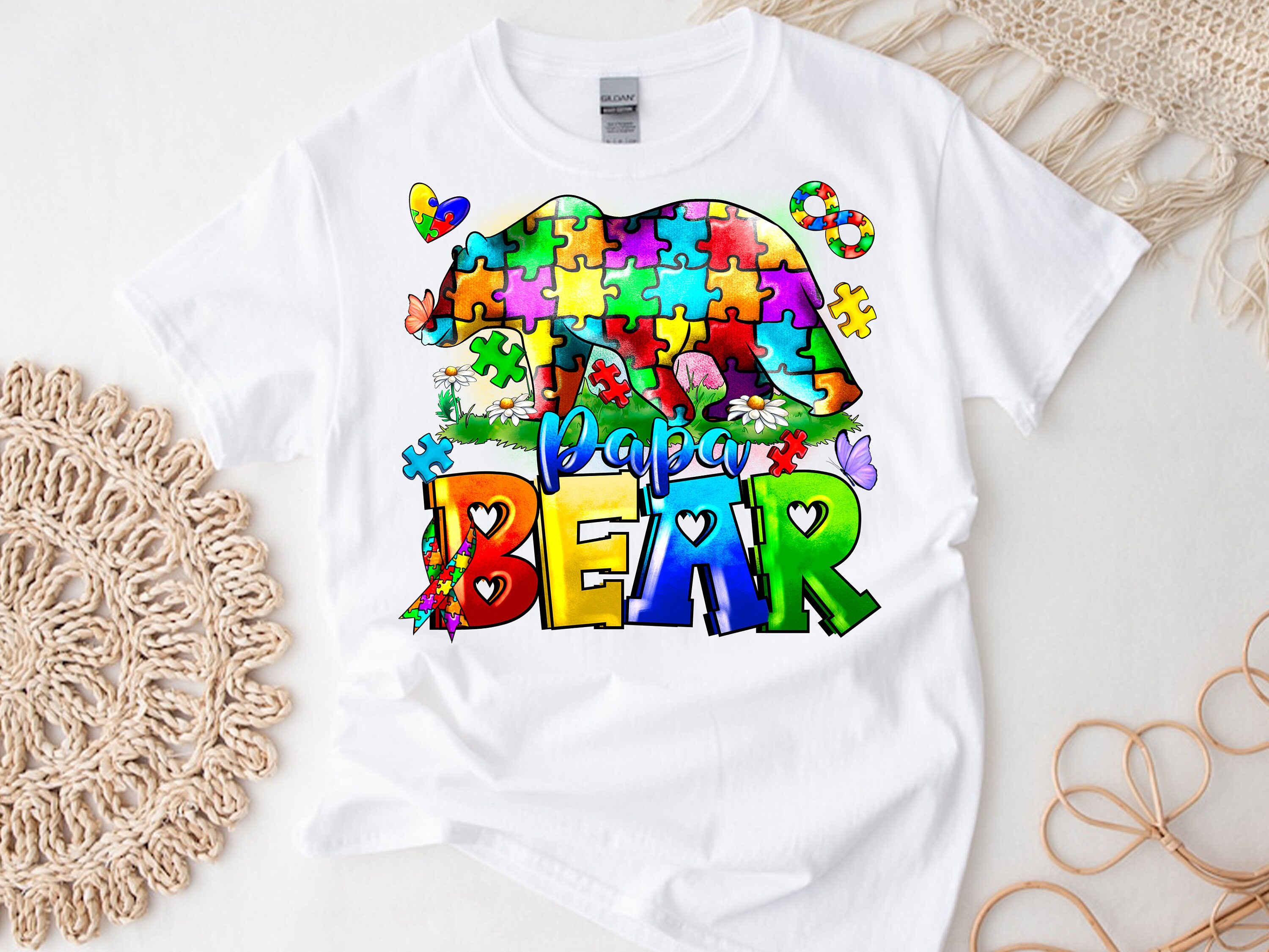 Papa Bear Autism Png Sublimation Design Download, Autism Awareness Png ...