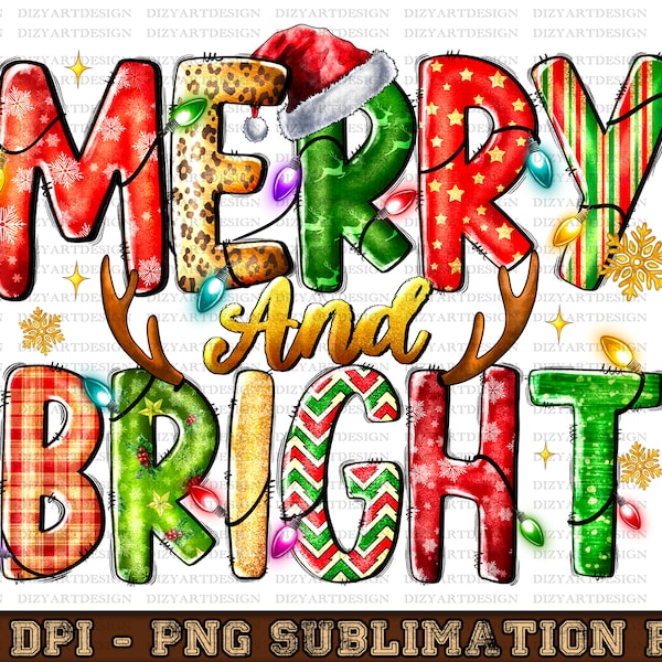 Merry And Bright Png, Merry Christmas Png, Christmas Sublimation, Christmas Png, Cookie png, Digital Download, Sublimation Design