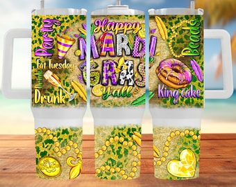 Happy Mardi Gras Y'all 40oz Tumbler, 40oz Tumbler Wrap,quencher tumbler,Mardi Gras Png,Mardi Gras 40oz Tumbler,Mardi Gras Tumbler Png