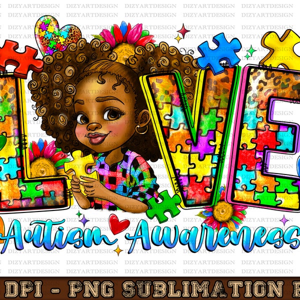 Love Autism Awareness black girl png sublimation design download, Autism Awareness png, Autism black girl png, sublimate designs download