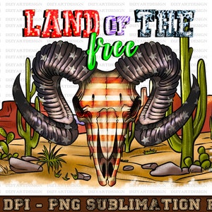 Land of the free because of the brave Png, 4 of July, Boho Skull, American Boho Skull, Sublimation File Sublimation Designs,Digital Download