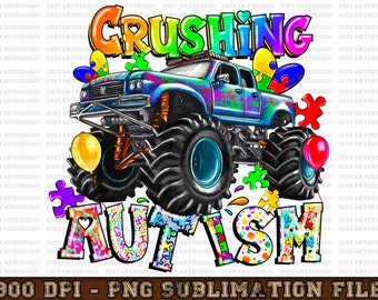Autism Crusher Png, Autism Monster Truck Png, Monster Truck Png,Autism Awareness,Puzzle Png,Crush Autism,Sublimation Design,Designs Download