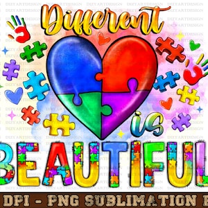 Different is beautiful Autism png sublimation design download, Autism Awareness png, Autism heart png, sublimate designs download, Western