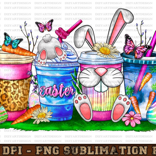 Easter Coffee Cups  Png,Sublimation Design Download,Easter Coffee Drinks Png,Easter Coffee Cup Bunny Png,Coffee,Sublimate Design Download