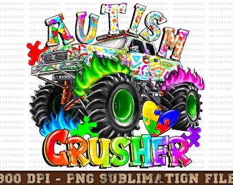 Autism Crusher Png, Autism Monster Truck Png, Monster Truck Png,Autism Awareness,Puzzle Png,Crush Autism,Sublimation Design,Designs Download