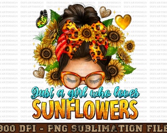 Just A Girl Who Loves Sunflowers Messy Bun Png Sublimation Design, Leopard Messy Bun Png, Sunflowers Messy Bun Png, Sunflowers Png Downloads