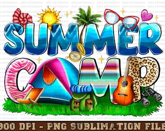 Summer camp png sublimation design download, tie dye summer png, camping png, camp life png, camper png, sublimate designs download