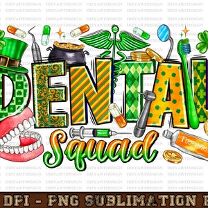 Dental Squad St. Patricks Day Png, Tooth Png, Lucky Png, Rainbow Png, St Patricks Day, Sublimation Designs Downloads, Digital Art, Leopard