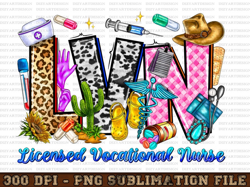 LVN Licensed Vocational Nurse Western Sublimation PNG Design, Hand ...